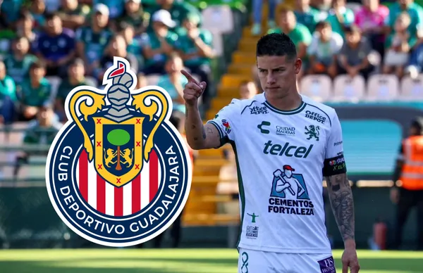 James Rodríguez y escudo de Chivas/ Foto 'X'.