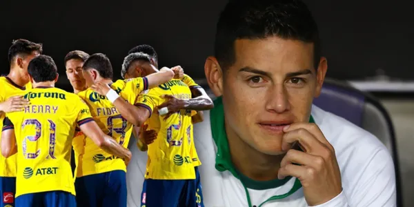 James Rodríguez y jugadores del América (Fuente: MEXSPORT)