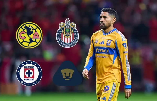 Javier Aquino festejando un gol de Tigres