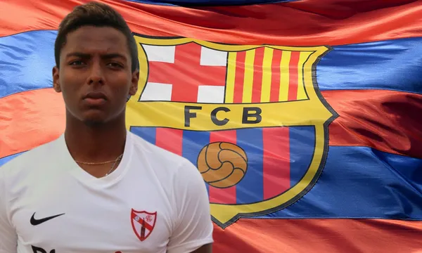 Joao Maleck con la playera del Sevilla, de fondo la bandera de Barcelona / El Futbolero