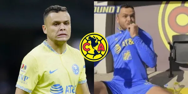Jonathan Rodríguez besa el escudo del América de manera sorpresiva.