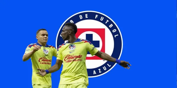 Jonathan Rodríguez y Julián Quiñones junto al escudo de Cruz Azul / FOTO RÉCORD