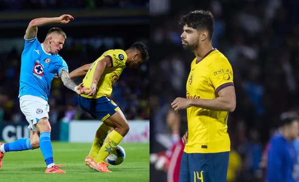 Juego entre América vs Cruz Azul, a la derecha, Araujo se lamenta (Fuente: Mexsports)