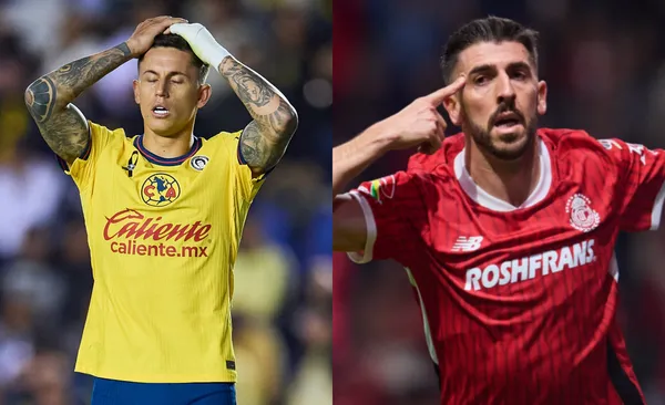 Jugador de América se lamenta, a la derecha, Paulinho festeja (Fuente: Mexsports)