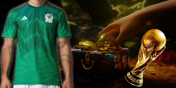 Jugador de la selección mexicana junto a cofre de tesoro / Foto: Pngtree