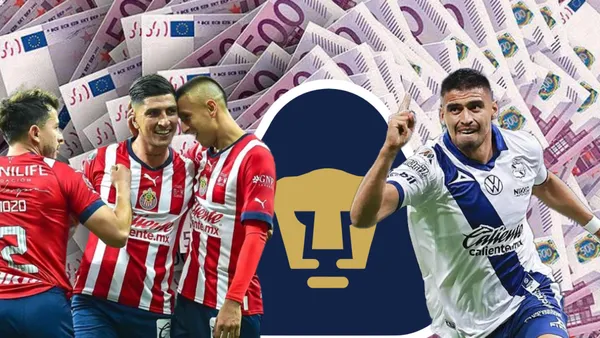 Jugadores de Chivas clebrando y Memote con la playera de Puebla