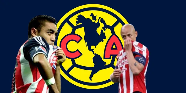 Jugadores de Chivas junto al escudo del América / FOTO X