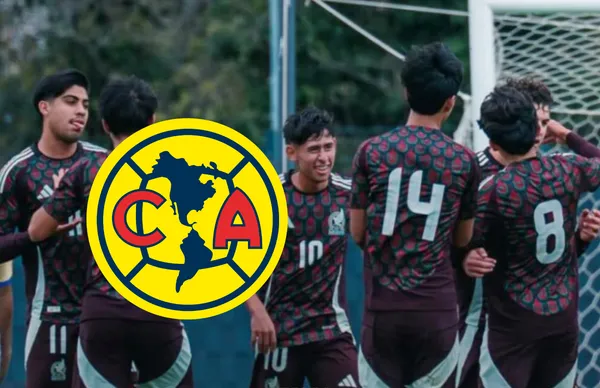 Jugadores de la Selección Sub-18 y escudo del América/ Foto Selecciones Menores.