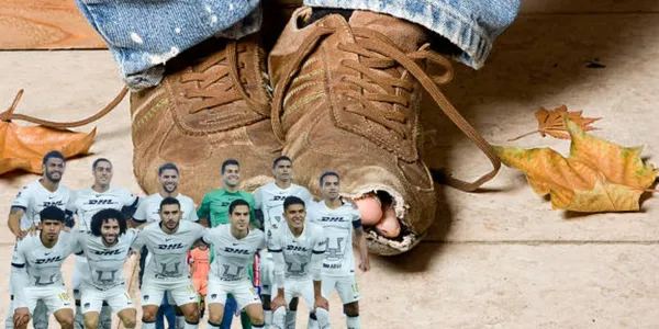 Jugadores de Pumas junto a unos tenis rotos / FOTO MEXSPORT