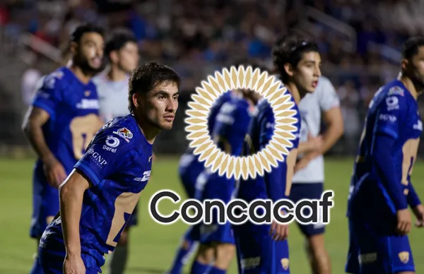 Jugadores de Pumas y Cruz Azul, logo de CONCACAF/ Foto Catrina MX.