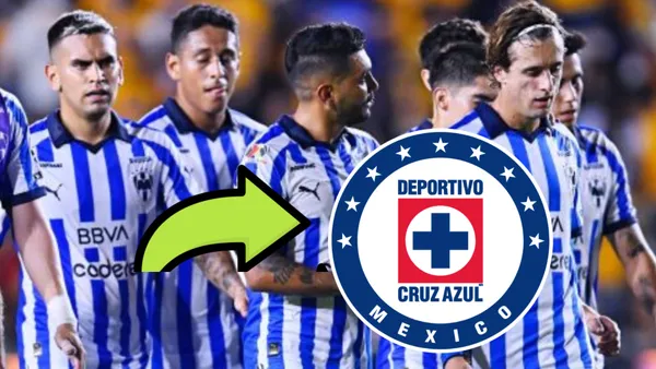 Jugadores de Rayados 2024 y escudo de Cruz Azul/ Foto: SoloRayados