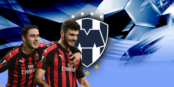 Jugadores del AC Milán junto al escudo de Rayados / FOTO GOAL