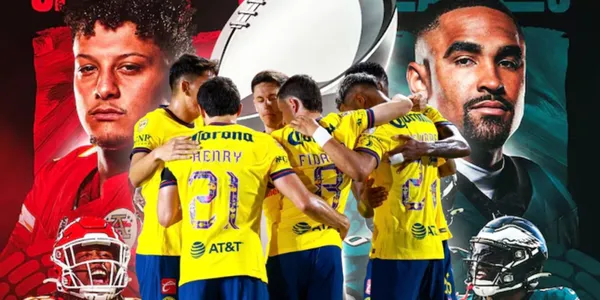 Jugadores del América y de fondo el Super Bowl 2025 (Fuente: MEXSPORT / Diario AS)