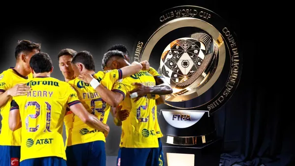 Jugadores del Club América y trofeo del Mundial de Clubes (Foto: MEXSPORT y FIFA)