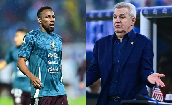 Julián Quiñones en calentamiento, Aguirre dirige juego (Fuente: Mexsports)