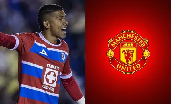 Kevin Mier dirige a la barrera, a la derecha, escudo del Manchester United (Fuente: Mexsports y Manchester United)