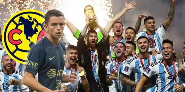La selección argentina levantando la Copa del Mundo en Qatar 2022 / Álvaro Fidalgo con la playera del América