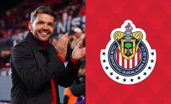 Laracamón en juego de las Chivas, a la derecha, el escudo (Fuente: Mexsports y Chivas)