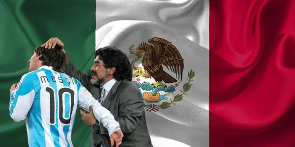 Lionel Messi y Diego Maradona junto al escudo de México / FOTO RTVE