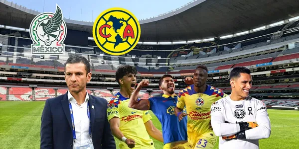 Lozano junto a Martín, Álvarez, Quiñones y Malagón en el Azteca