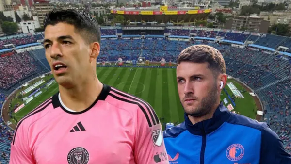 Luis Suárez y Santi Giménez, de fondo el Estadio de los Deportes/FOTO El Futbolero