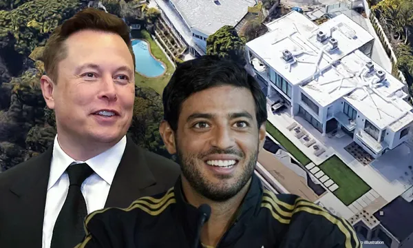 Mansión vista desde el aire, junto a esta, los perfiles de Carlos Vela y Elon Musk / Fox Businnes