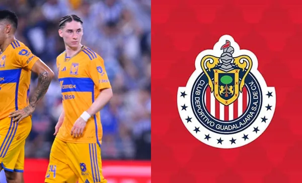 Marcelo Flores sale al cambio ante Rayados, a la derecha, escudo de las Chivas (Fuente: Mexsports y Chivas)