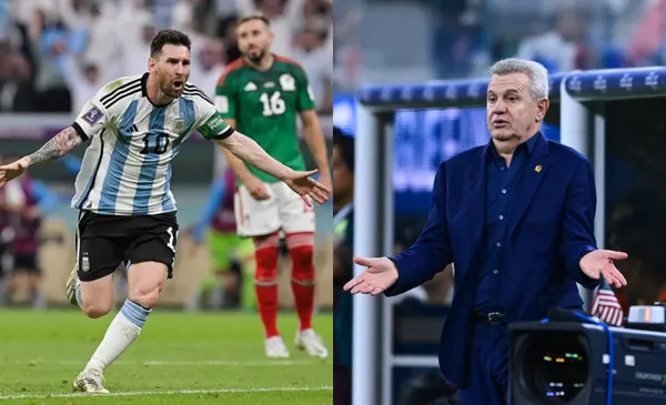 Messi festeja gol, a la derecha, Aguirre en partido del Tri (Fuente: Mexsports)