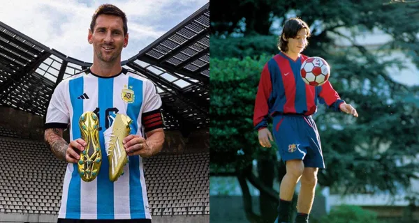 Messi y sus primeros zapatos, ahora el jugador tiene unos que cuestan 355 dólares.