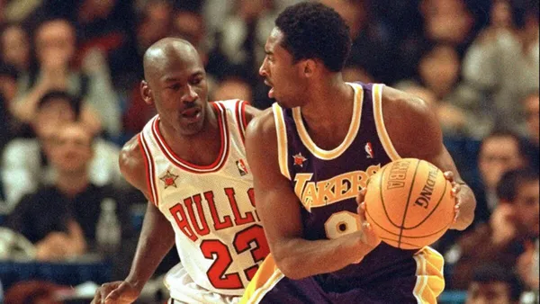 Michael Jordan jugando contra Los Angeles Lakers (Foto: Los Angeles Times)