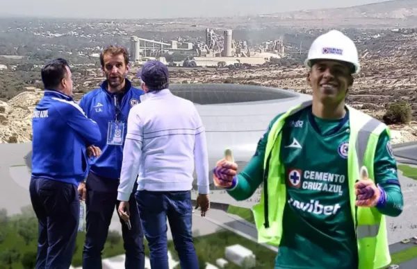 Miembros de la directiva de Cruz Azul y Kevin Mier/ Foto Récord.