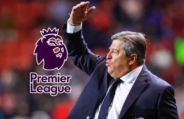 Miguel Herrera y logo de la Premier League/Foto Noro.MX
