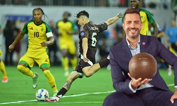 Momento en el que Arteaga impacta la pelota y pone el 1 a 0 a favor de México (fuente: FMF)