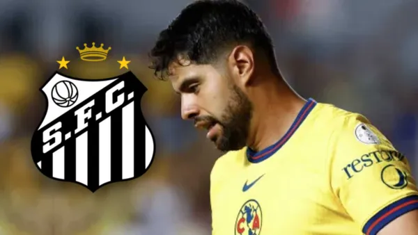 Néstor Araujo con logo de Santos de Brasil