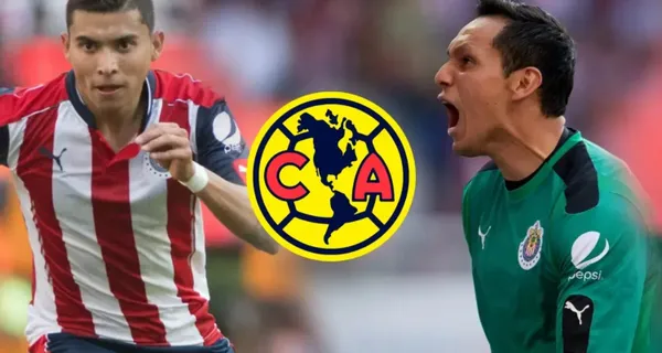 Orbelín Pineda junto con Rodolfo Cota, vistiendo la playera de Chivas (Fuente: Mexsports)