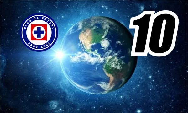 Planeta tierra, junto a la esfera el número 10 y el escudo de Cruz Azul / Concepto