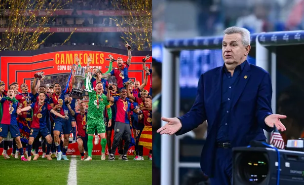 Plantilla de Barcelona gana Copa del Rey, a la derecha, Aguirre dirige (Fuente: FC Barcelona y Mexsports)