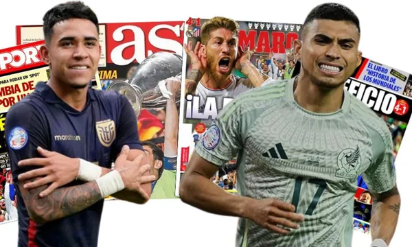 Portada de los diarios españoles, al frente Kendry Páez y Orbelín Pineda (Fuente: Defensa Central)