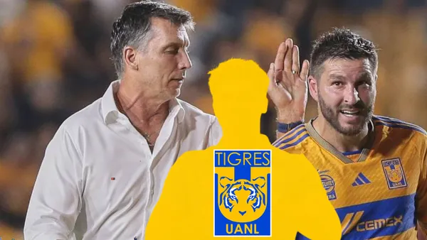 Robert Dante Siboldi con Gignac y silueta de Denis Bouanga con escudo de Tigres/ Foto: Mediotiempo