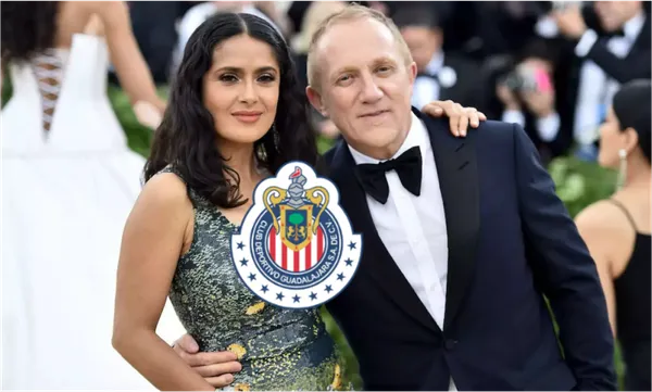Salma Hayek en un evento público con su esposo (Fuente: Quién)