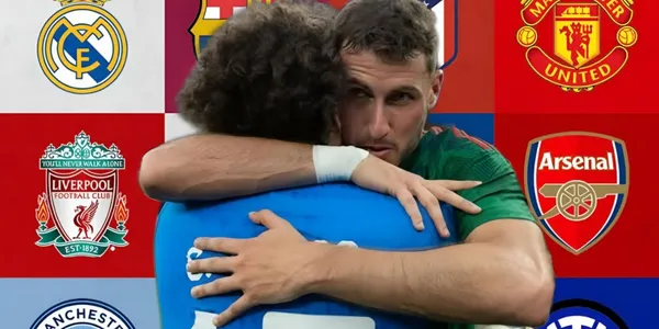 Santi y Ochoa abrazados y al fondo los equipos más importantes de Europa / Foto EFE