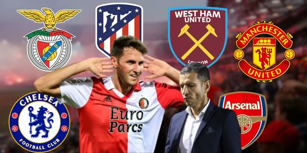 Santiago Giménez celebrando un gol con la camiseta del Feyenoord