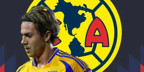 Sebastián Córdova junto al escudo del América / FOTO JUAN FÚTBOL
