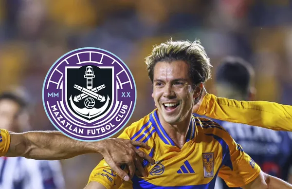 Sebastián Córdova y escudo del Mazatlan/Foto Tigres.