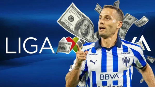Sergio Canales con billetes volando en el logo de la LIGA MX Foto: ESPN