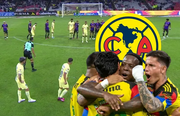 Tiro libre del América y jugadores celebrando/Foto TUDN.