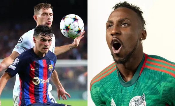 Último juego de Champions entre Barcelona e Inter, a la derecha, Quiñones celebra (Fuente: El Comercio y FMF)