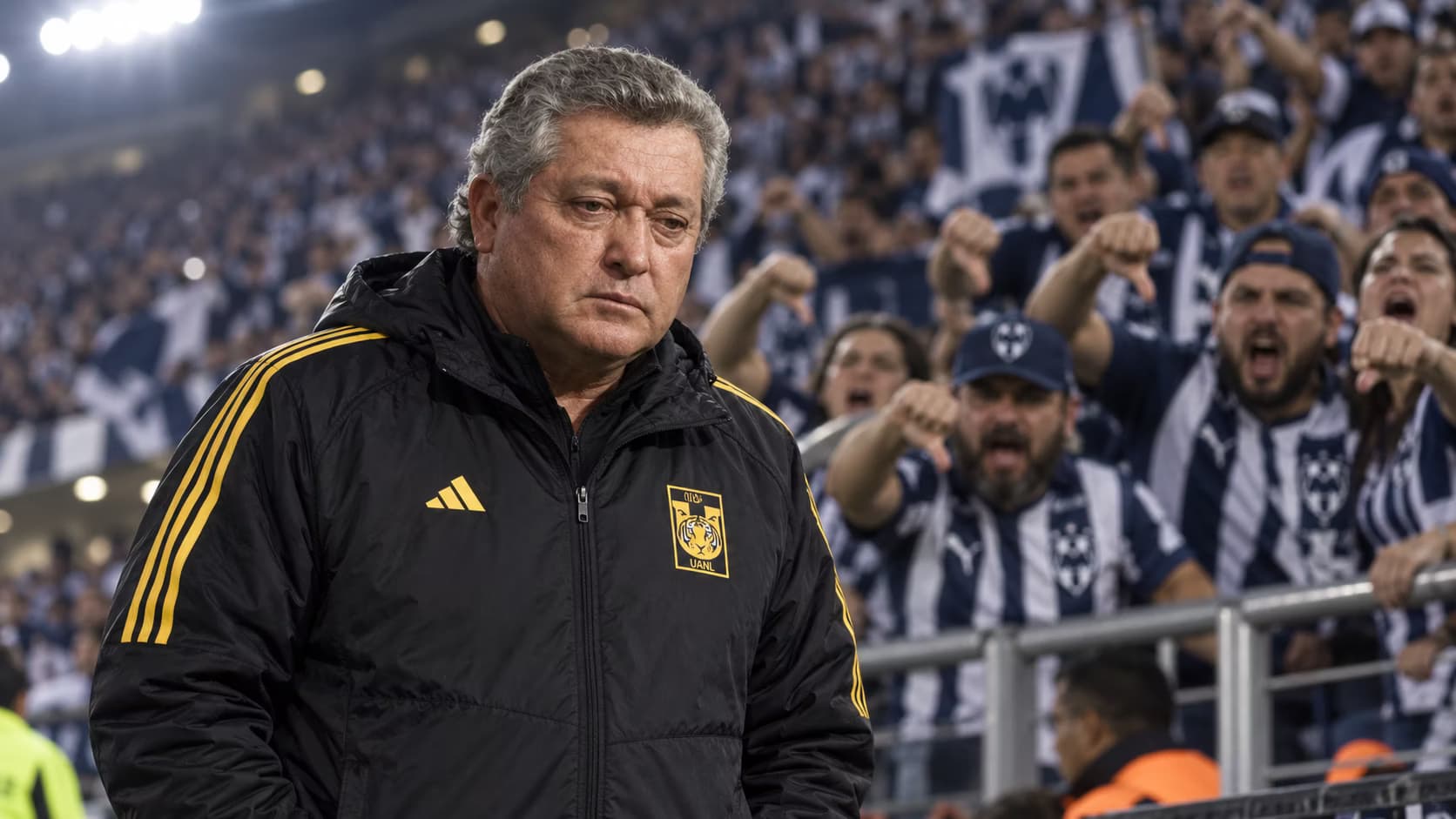 Víctor Manuel Vucetich recibió una fuerte rechifla cuando su nombre fue anunciado en el Estadio BBVA antes del Clásico Regio.