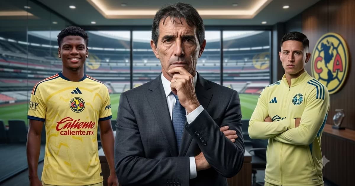 Guillermo Almada pensando y a sus lados el jugador Óscar Perea y Brian Rodríguez
