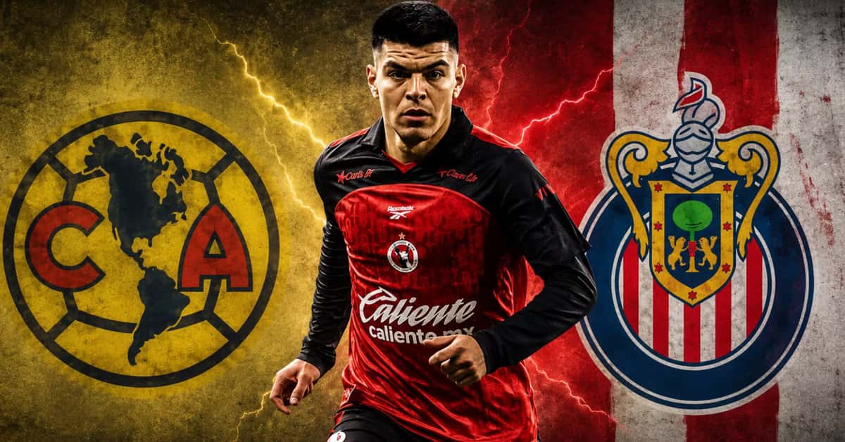 Iván Tona entre escudos de América y Chivas.